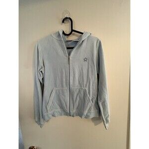 Kids Zip up Velvet Coutour bling Hoodie Y2K Blue 14/16 comfortable athleisure